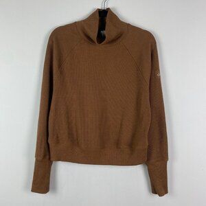 Alo Yoga Waffle Weekend Escape Mock Neck Long Sleeve Top Size Small Brown
